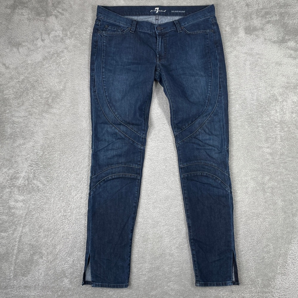 7 For All‎ Mankind Roxanne Jeans Womens 31 Blue Moto Skinny Ankle Slit Denim